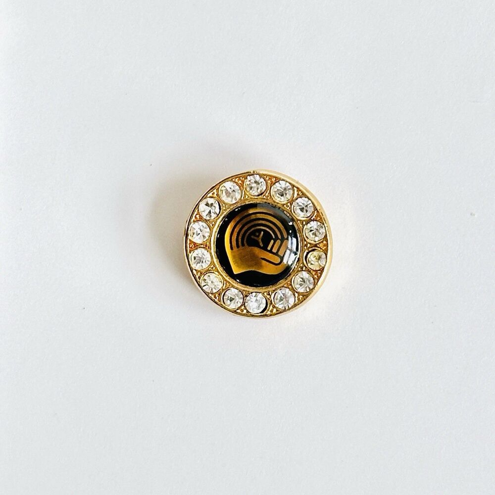 United Way Gold & Black Lapel Hat Scarf Pin Brooch Crystals Rhinestones Vintage